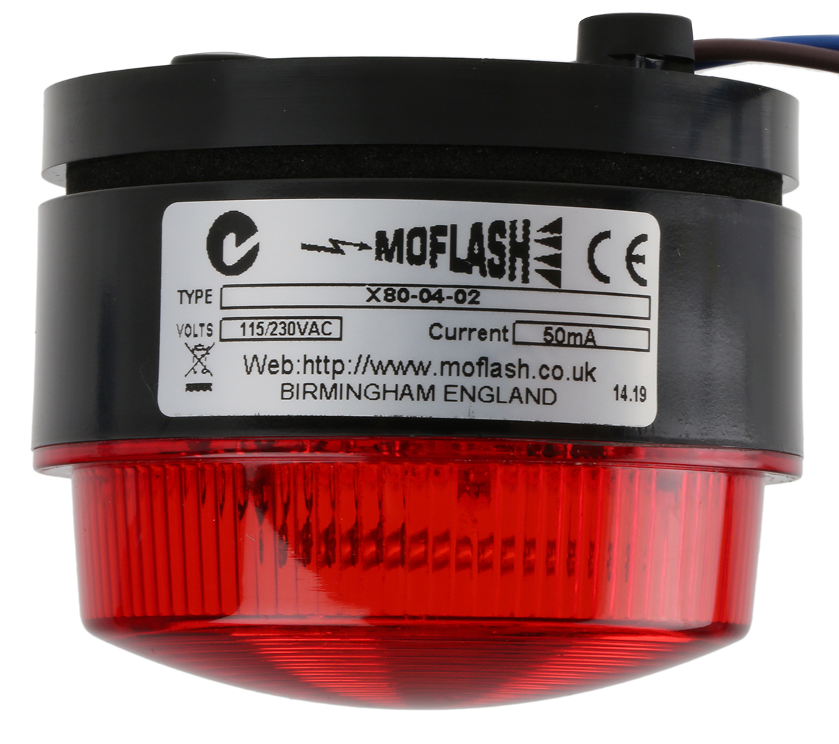 x80-04-02 Moflash X80 Series Red Flashing Beacon 230V ac, Xenon Bulb Conduit, Stud Mount, Surface Mount, Wall, IP67