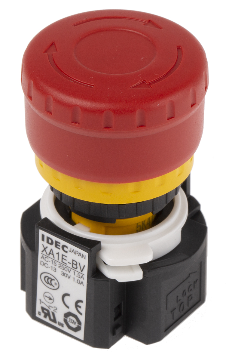Idec XA Series Emergency Stop Push Button, Panel Mount, 16 mm Cutout, SPDT, IP65