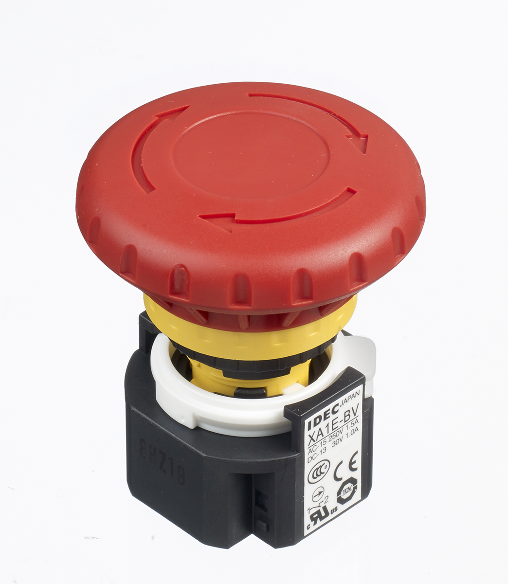Idec XA Series Twist Release Emergency Stop Push Button, Panel Mount, 16 mm Cutout, 2 NC, IP65