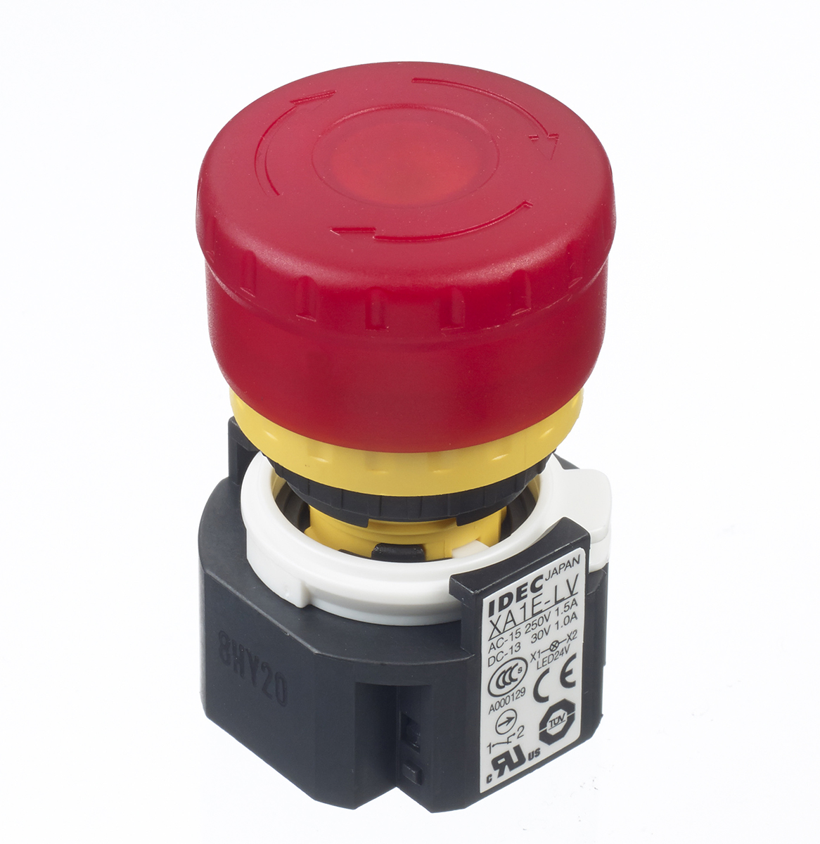 Idec XA Series Twist Release Illuminated Emergency Stop Push Button, Panel Mount, 16 mm Cutout, 2 NC, IP65