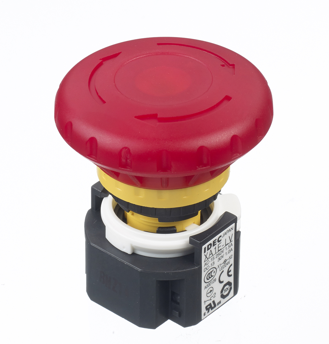Idec XA Series Twist Release Illuminated Emergency Stop Push Button, Panel Mount, 16 mm Cutout, 2 NC, IP65
