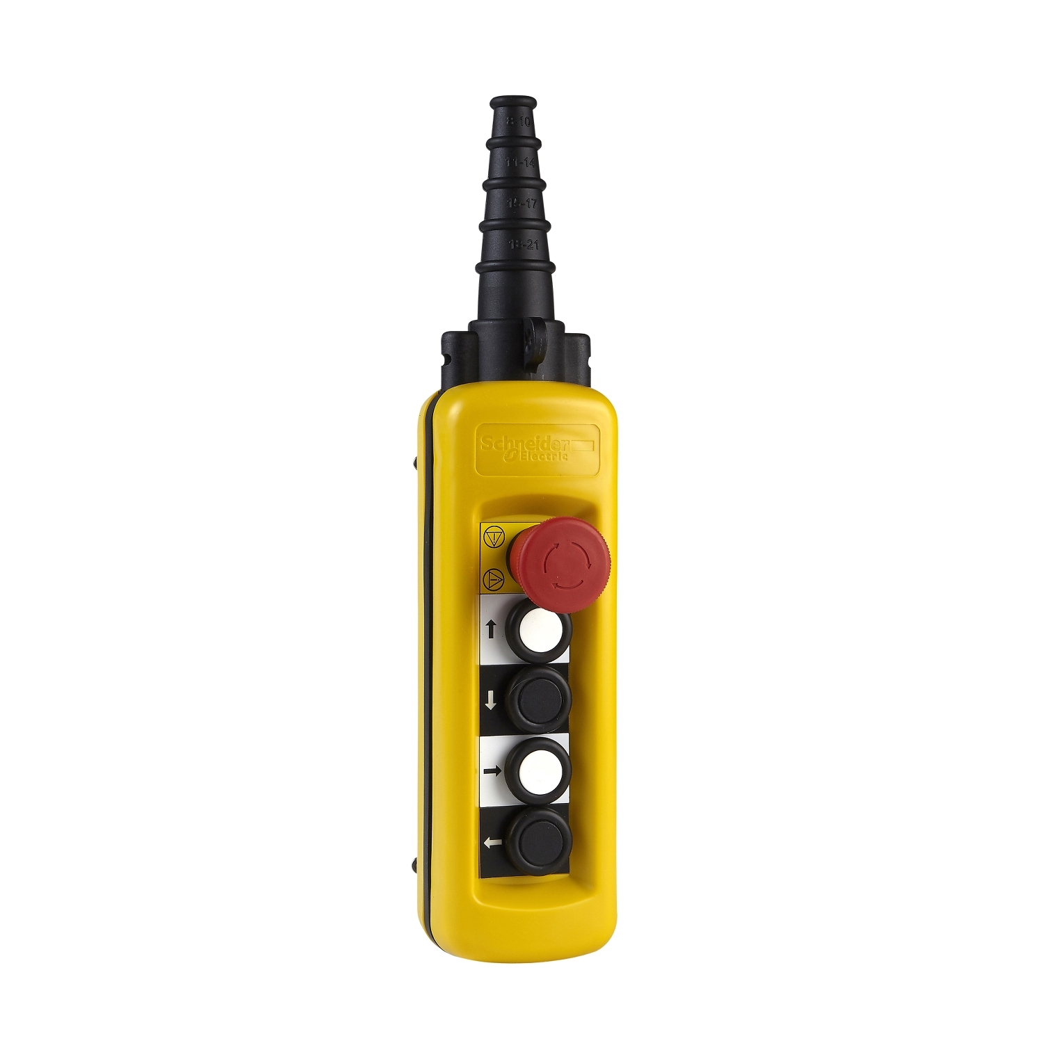 Schneider Electric Slow Break Push Button Control Station - SPDT, Polypropylene, 4 Cutouts, Yellow, Emergency Stop, IP65
