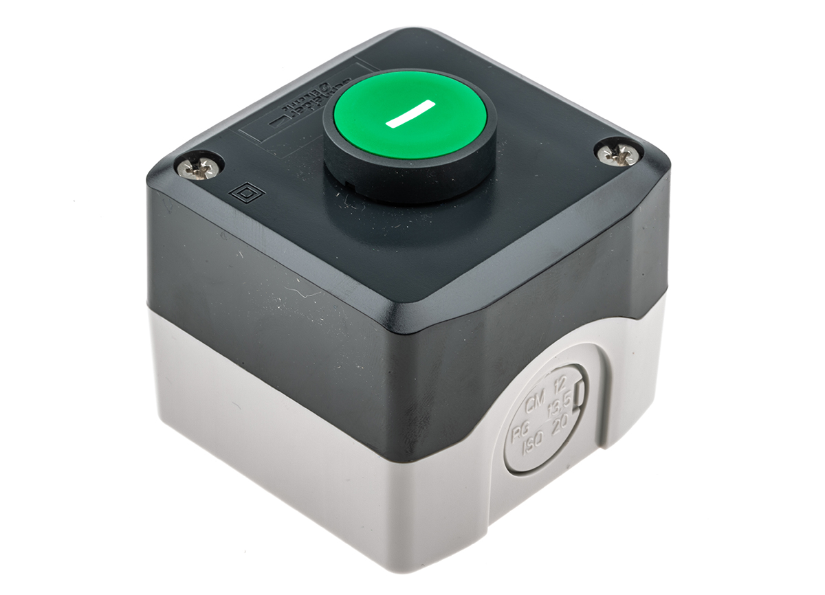 xald102 Schneider Electric Spring Return Enclosed Push Button - SPST, Polycarbonate, 1 Cutouts, Green, I, IP69K, IP67, IP66