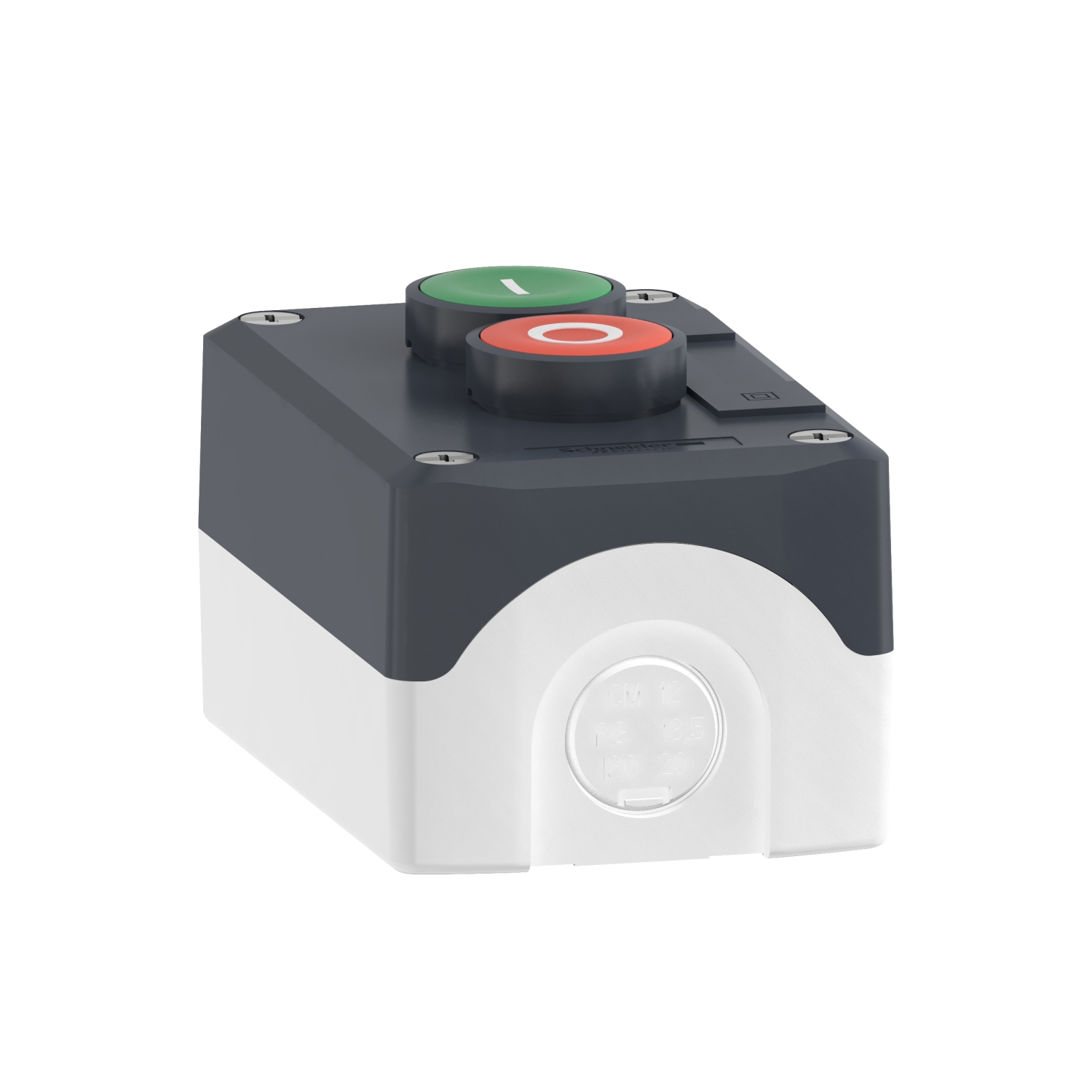 xald213 Schneider Electric Spring Return Enclosed Push Button - 1 NO/1 NC, Polycarbonate, 2 Cutouts, Green, Red, I/O, IP69K,
