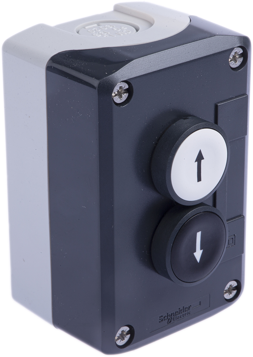 Schneider Electric Spring Return Enclosed Push Button - DPST, Polycarbonate, 1 Cutouts, White, Black, IP66, IP67, IP69K