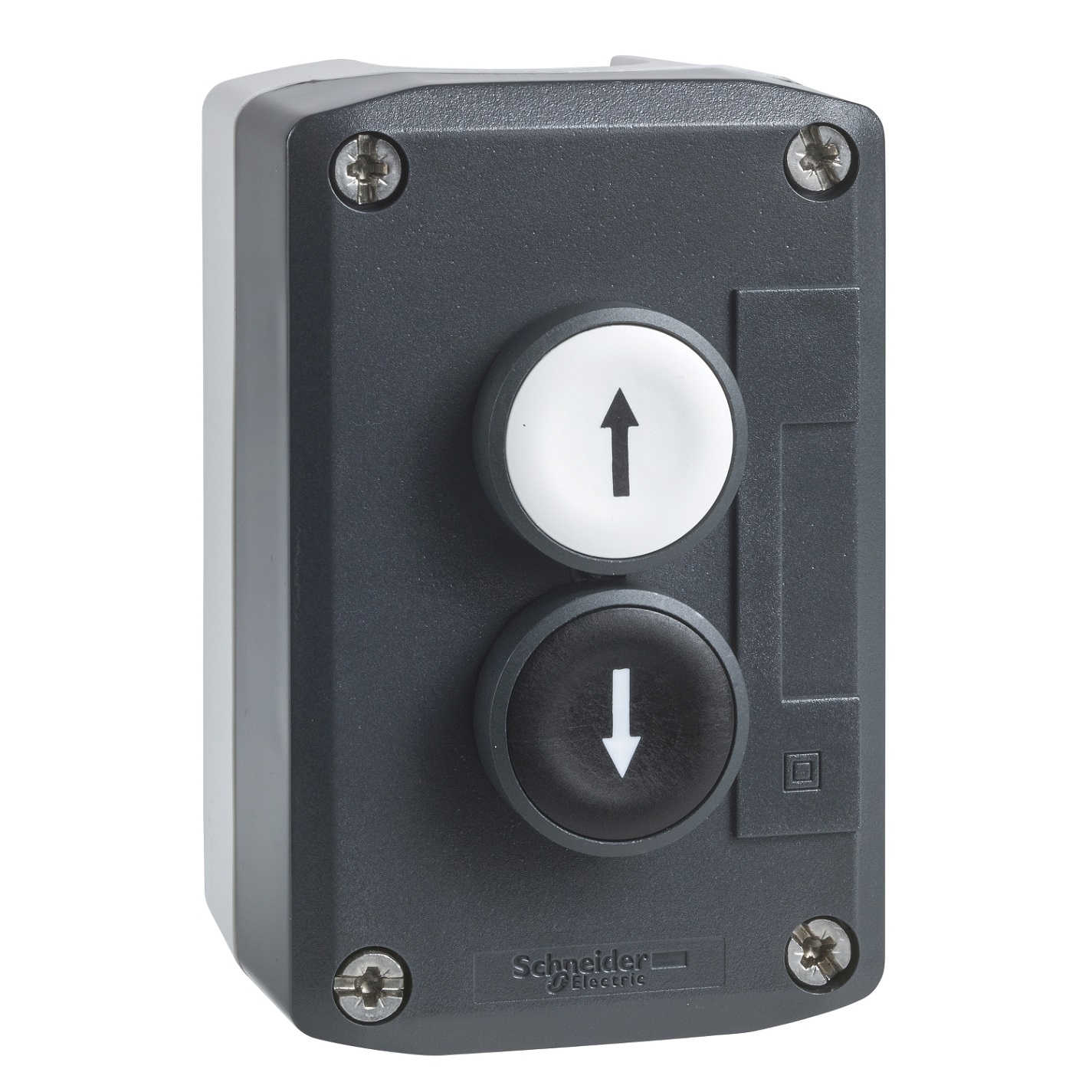 xald222 Schneider Electric Spring Return Enclosed Push Button - DPST, Polycarbonate, 1 Cutouts, White, Black, IP66, IP67, IP69K