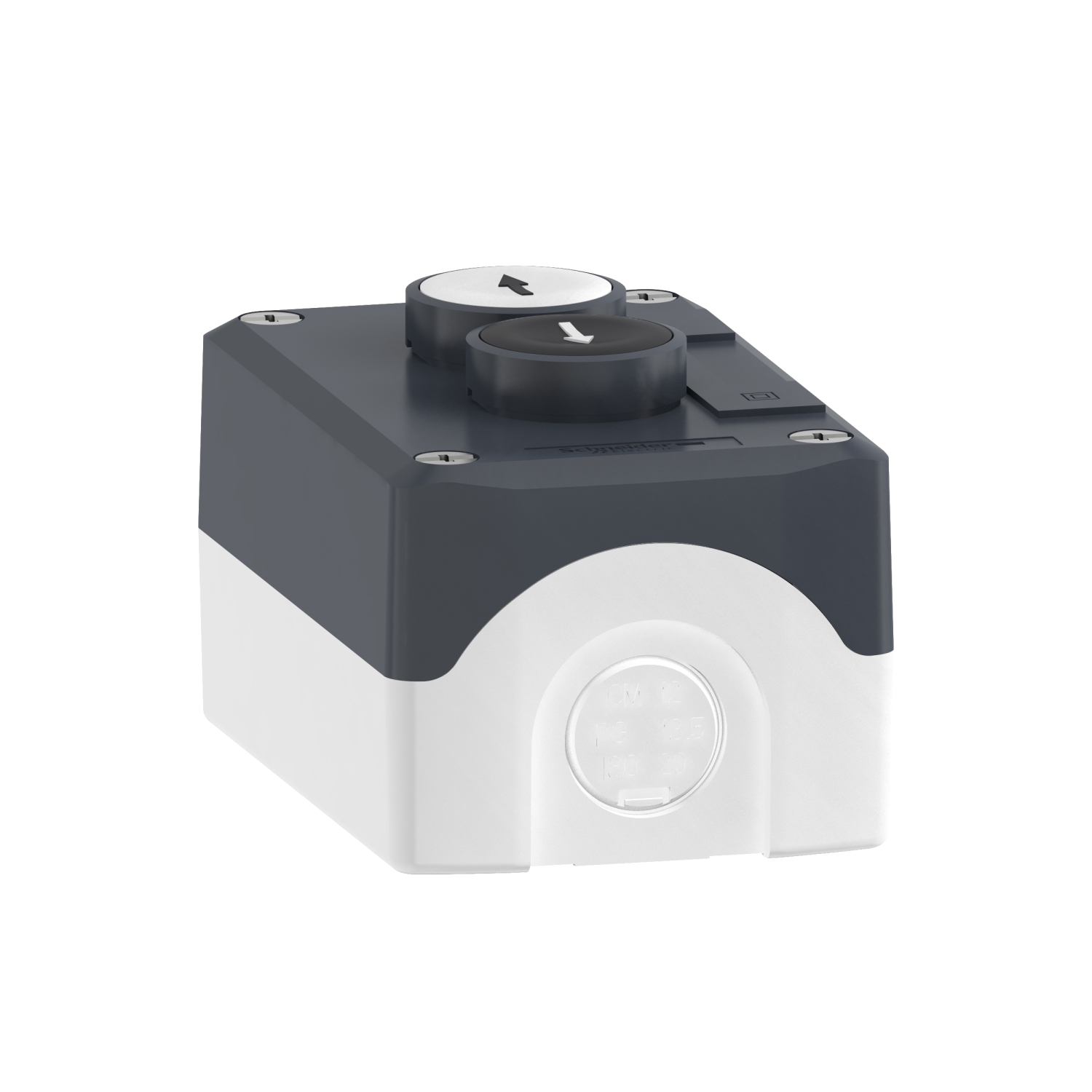 xald222 Schneider Electric Spring Return Enclosed Push Button - DPST, Polycarbonate, 1 Cutouts, White, Black, IP66, IP67, IP69K