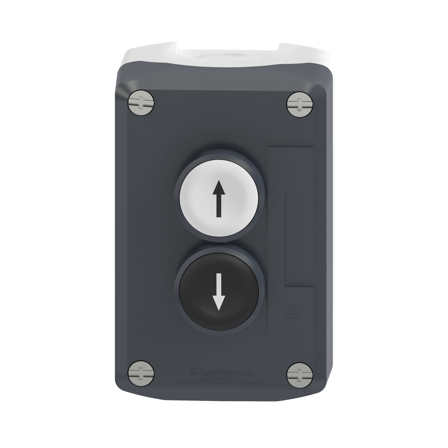 xald222 Schneider Electric Spring Return Enclosed Push Button - DPST, Polycarbonate, 1 Cutouts, White, Black, IP66, IP67, IP69K