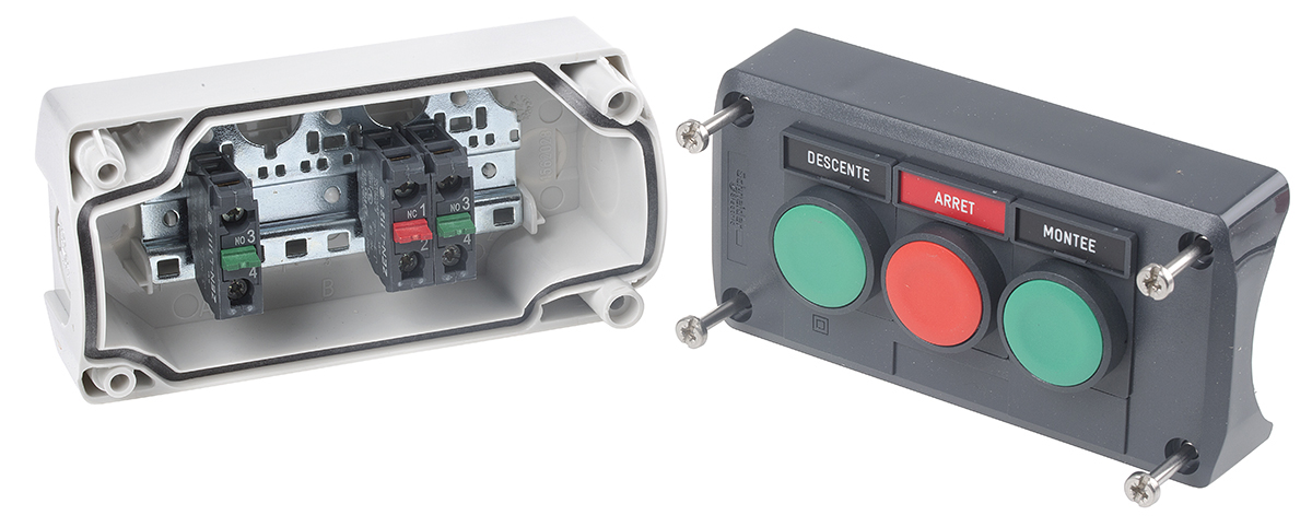 Schneider Electric Spring Return Enclosed Push Button, Polycarbonate, Green, Red, IP69K, IP66, IP67