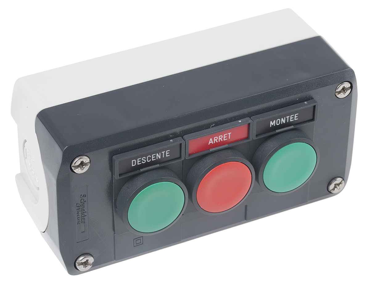xald321 Schneider Electric Spring Return Enclosed Push Button, Polycarbonate, Green, Red, IP69K, IP66, IP67