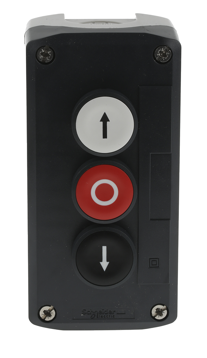 Schneider Electric Spring Return Enclosed Push Button - SPST, Polycarbonate, 3 Cutouts, Red, Black, White, Yes, IP67,