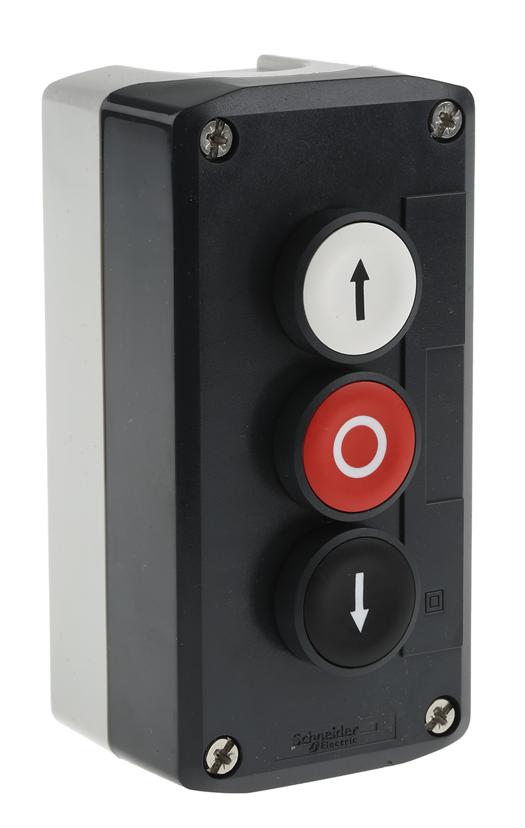 xald324 Schneider Electric Spring Return Enclosed Push Button - SPST, Polycarbonate, 3 Cutouts, Red, Black, White, Yes, IP67,
