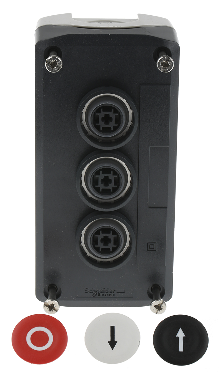 xald324 Schneider Electric Spring Return Enclosed Push Button - SPST, Polycarbonate, 3 Cutouts, Red, Black, White, Yes, IP67,