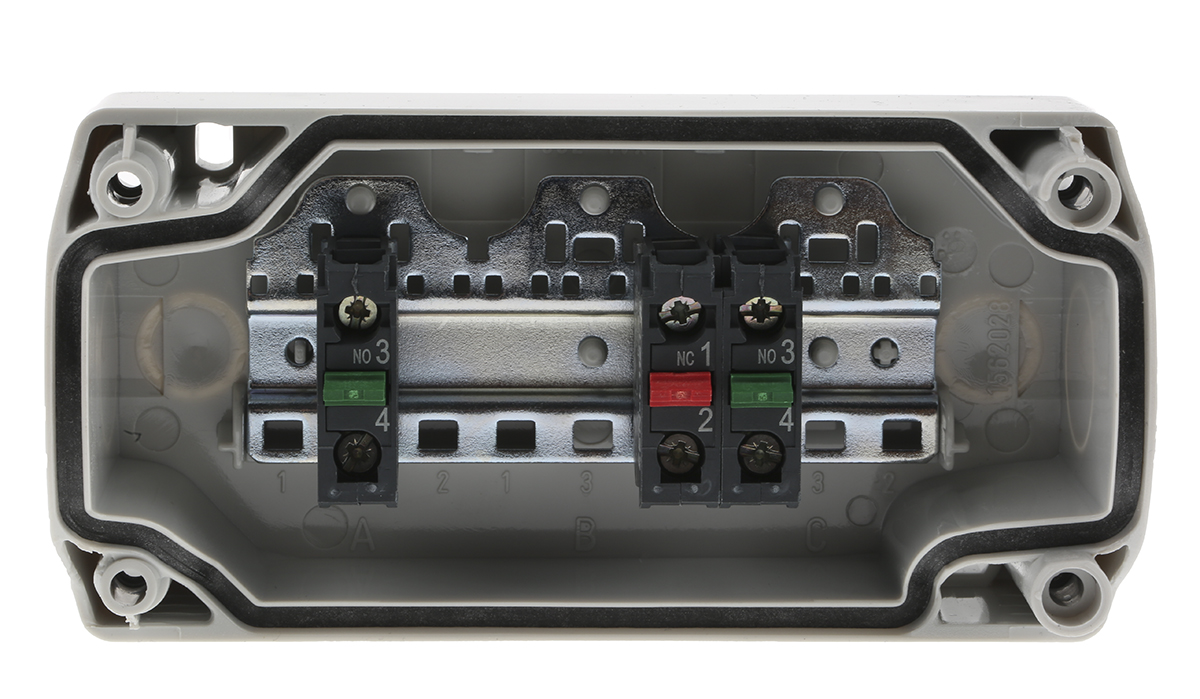 xald324 Schneider Electric Spring Return Enclosed Push Button - SPST, Polycarbonate, 3 Cutouts, Red, Black, White, Yes, IP67,
