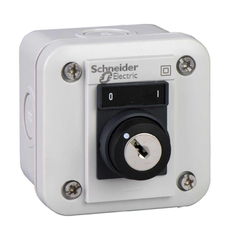Schneider Electric Push Button Control Station - SPDT, Polycarbonate, 1 Cutouts, Black, I/O, IP54
