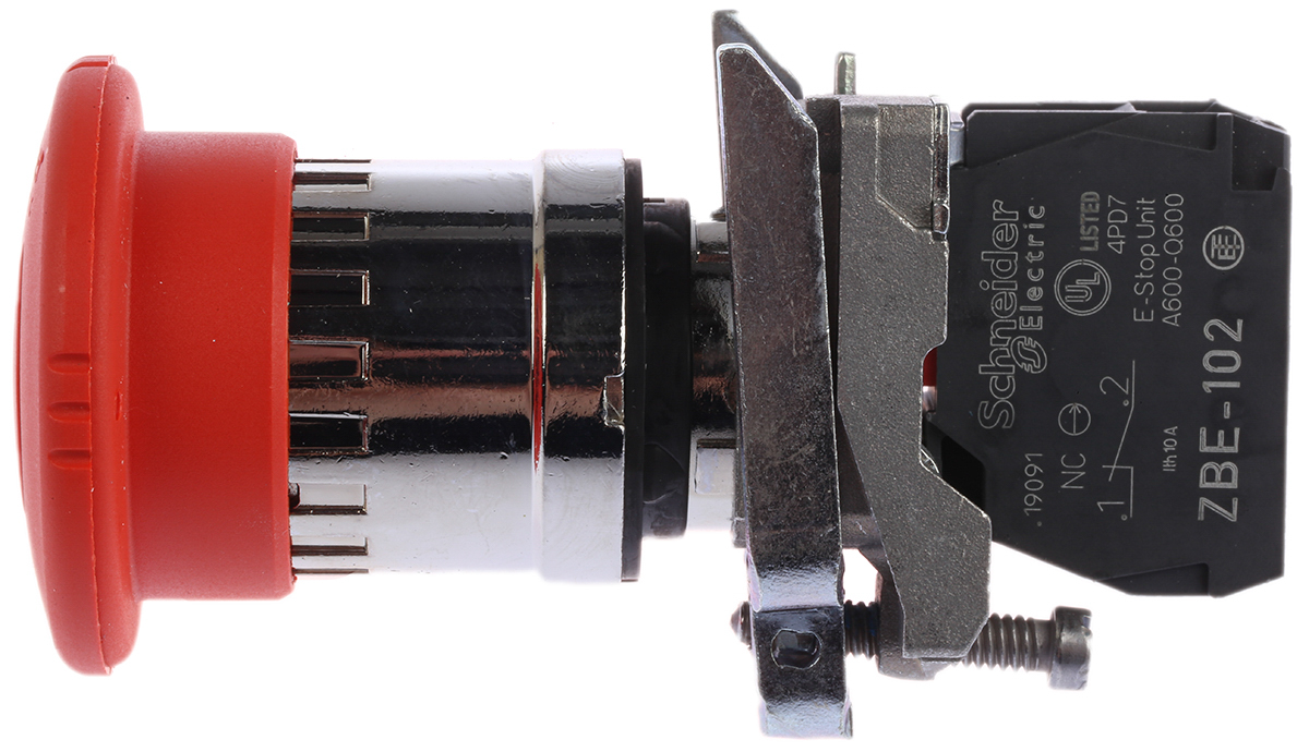 xb4bs8442 Schneider Electric Harmony Series Twist Release Emergency Stop Push Button, Panel Mount, 22 mm Cutout, 1 NC, IP67, IP66,