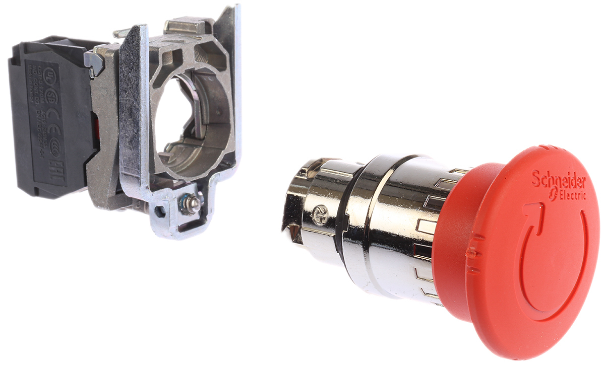 xb4bs8442 Schneider Electric Harmony Series Twist Release Emergency Stop Push Button, Panel Mount, 22 mm Cutout, 1 NC, IP67, IP66,