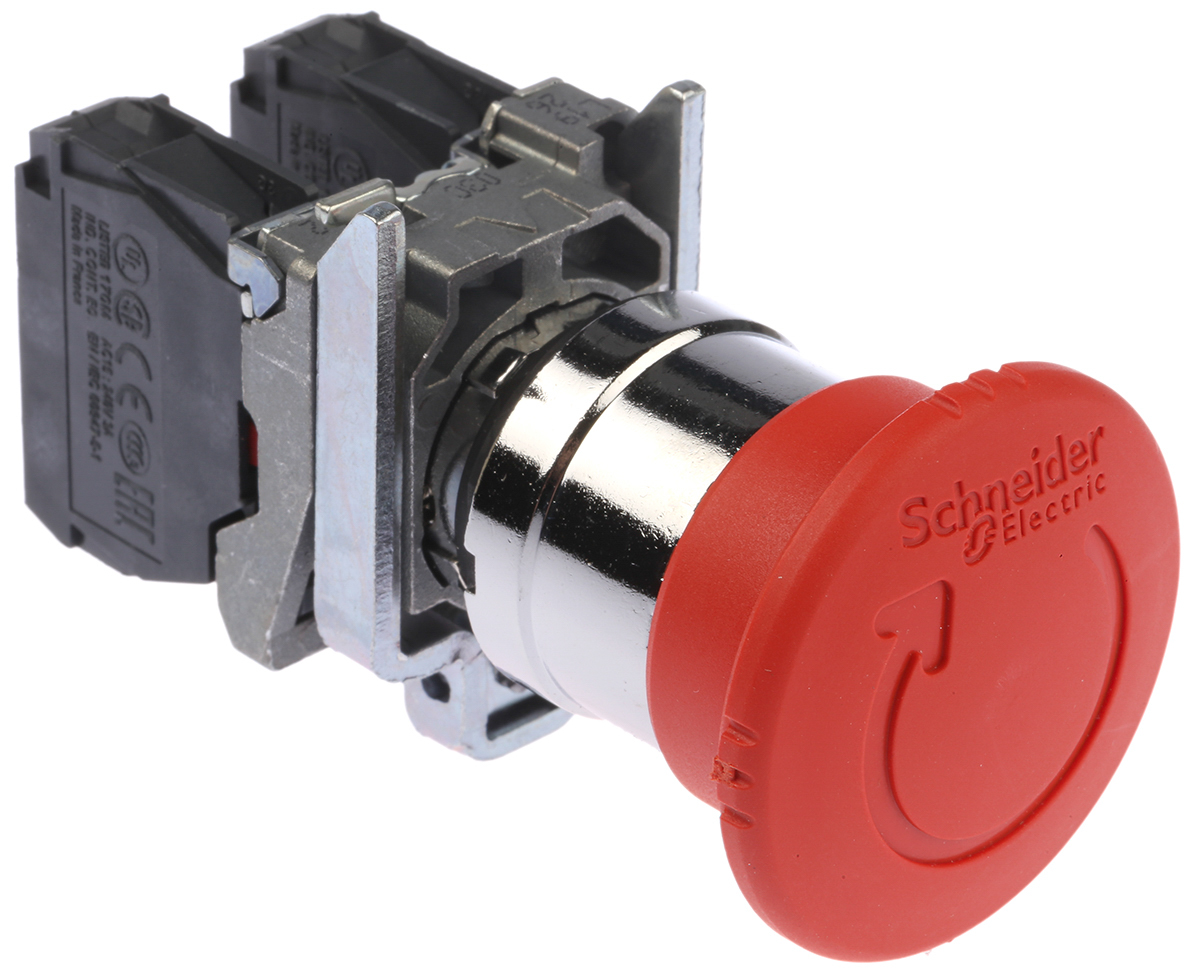 Schneider Electric Harmony Series Twist Release Emergency Stop Push Button, Panel Mount, 22 mm Cutout, 2 NC, IP66, IP67,