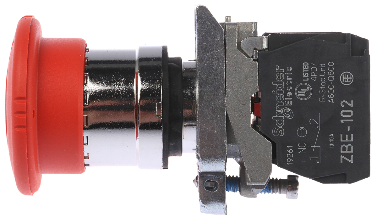 xb4bs8444 Schneider Electric Harmony Series Twist Release Emergency Stop Push Button, Panel Mount, 22 mm Cutout, 2 NC, IP66, IP67,