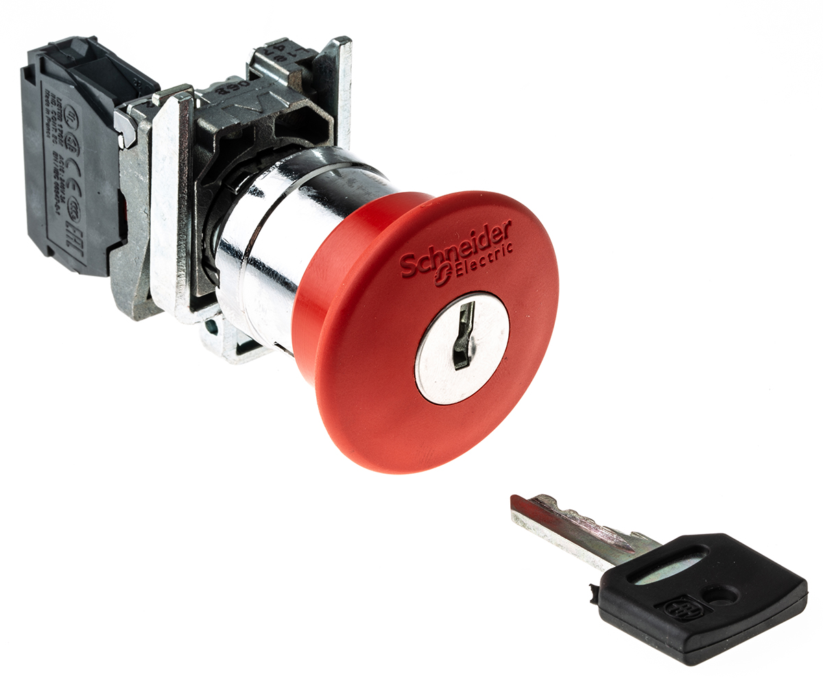 xb4bs9442 Schneider Electric Harmony Series Key Release Emergency Stop Push Button, Panel Mount, 22 mm Cutout, 1 NC, IP66, IP67,