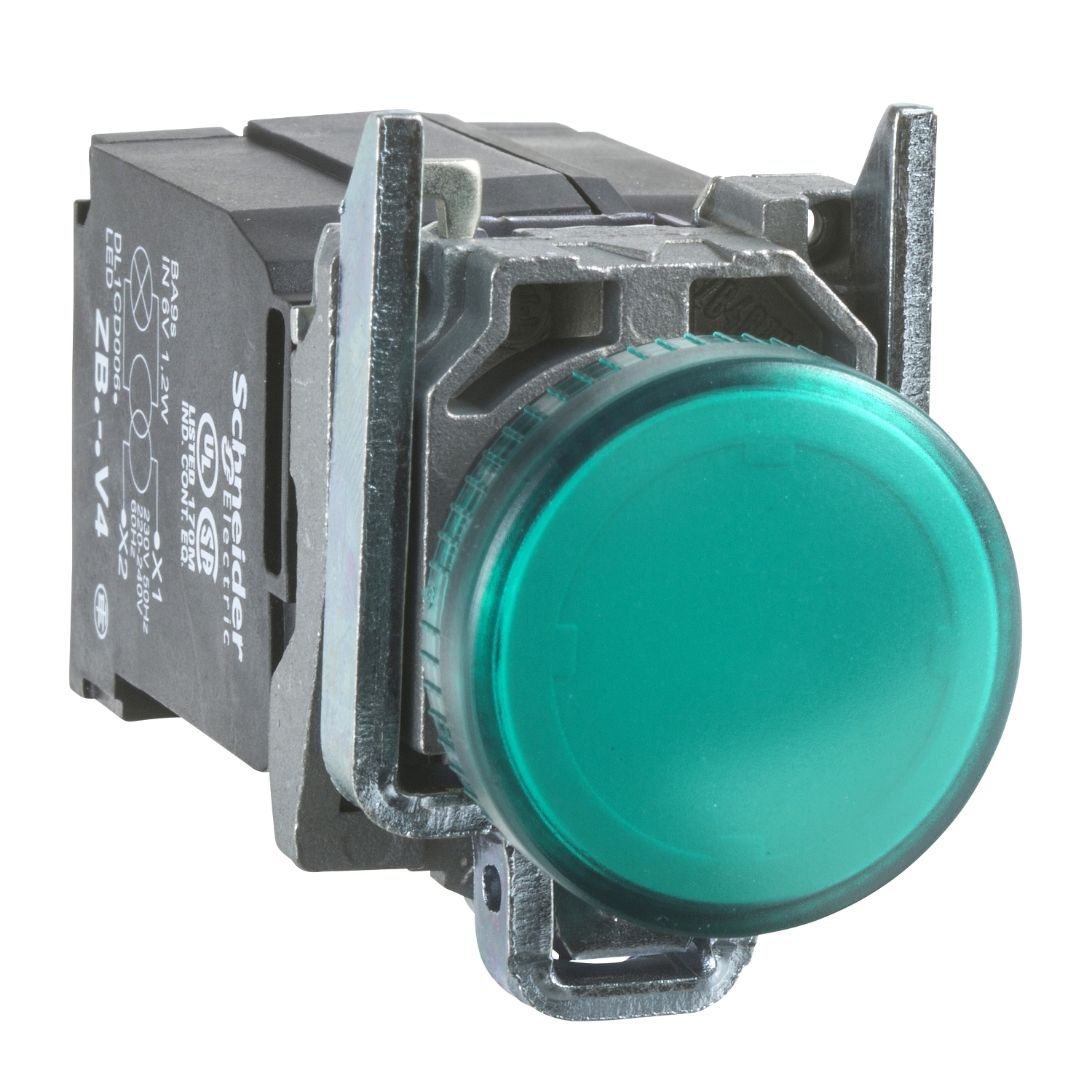 xb4bv33 Schneider Electric, Harmony, Panel Mount Green LED Pilot Light, 22 mm Cutout, IP66, IP69K, IP69, IP67, Round