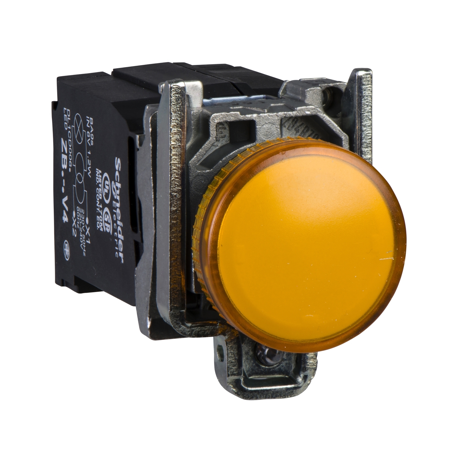Schneider Electric, XB4, Flush Orange Incandescent Lamp Pilot Light, 22 mm Cutout, IP66, IP67, IP69K, Round, 120V ac