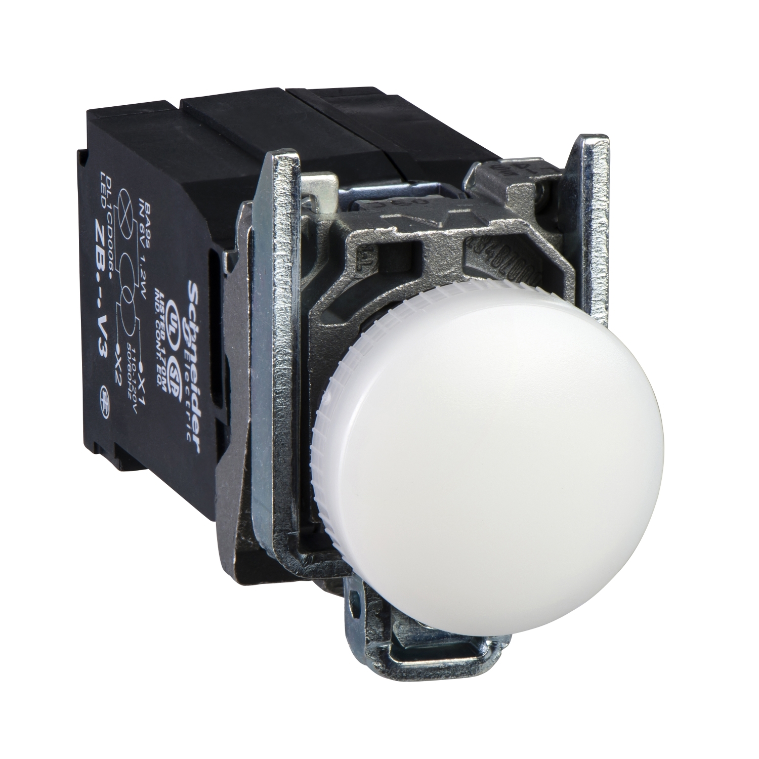 xb4bv8b1 Schneider Electric, XB4, Flush White LED Pilot Light, 22 mm Cutout, IP66, IP67, IP69K, Round, 440V, 460 V