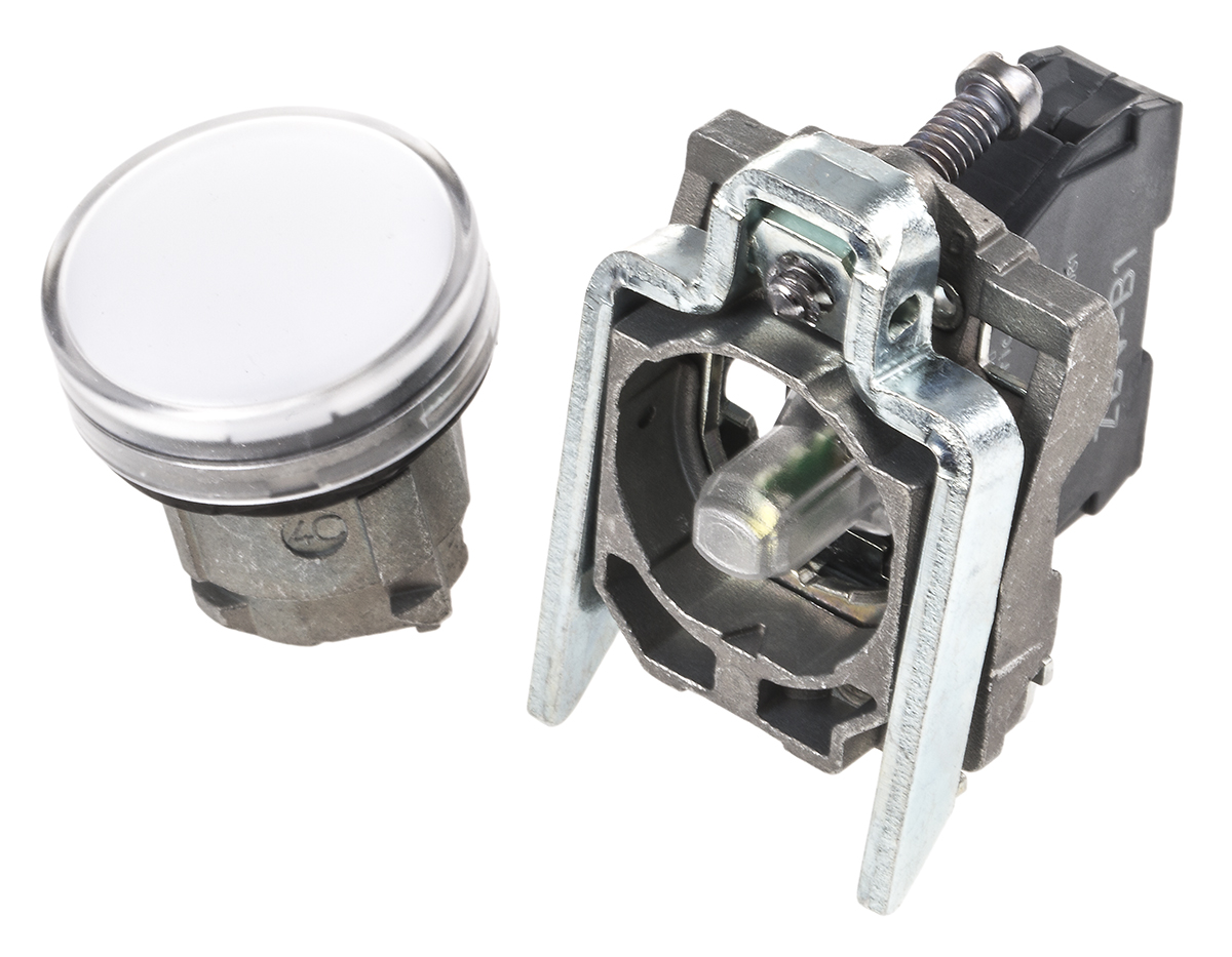 Schneider Electric, Harmony XB4, Panel Mount White LED Pilot Light, 22 mm Cutout, IP66, IP67, IP69K, Round, 24V ac/dc