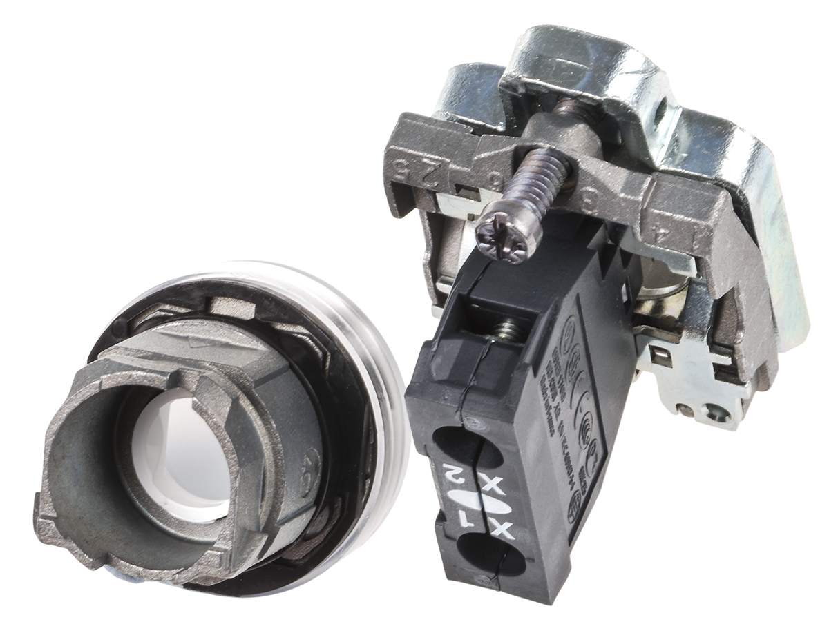 xb4bvb1 Schneider Electric, Harmony XB4, Panel Mount White LED Pilot Light, 22 mm Cutout, IP66, IP67, IP69K, Round, 24V ac/dc