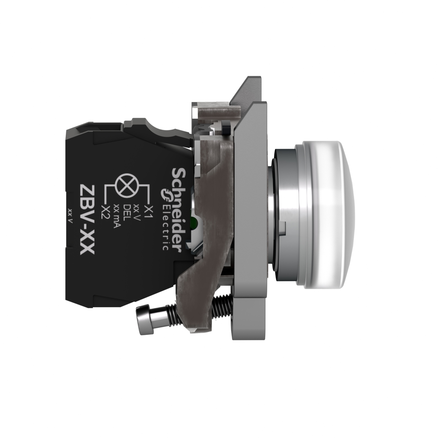 xb4bvb1 Schneider Electric, Harmony XB4, Panel Mount White LED Pilot Light, 22 mm Cutout, IP66, IP67, IP69K, Round, 24V ac/dc