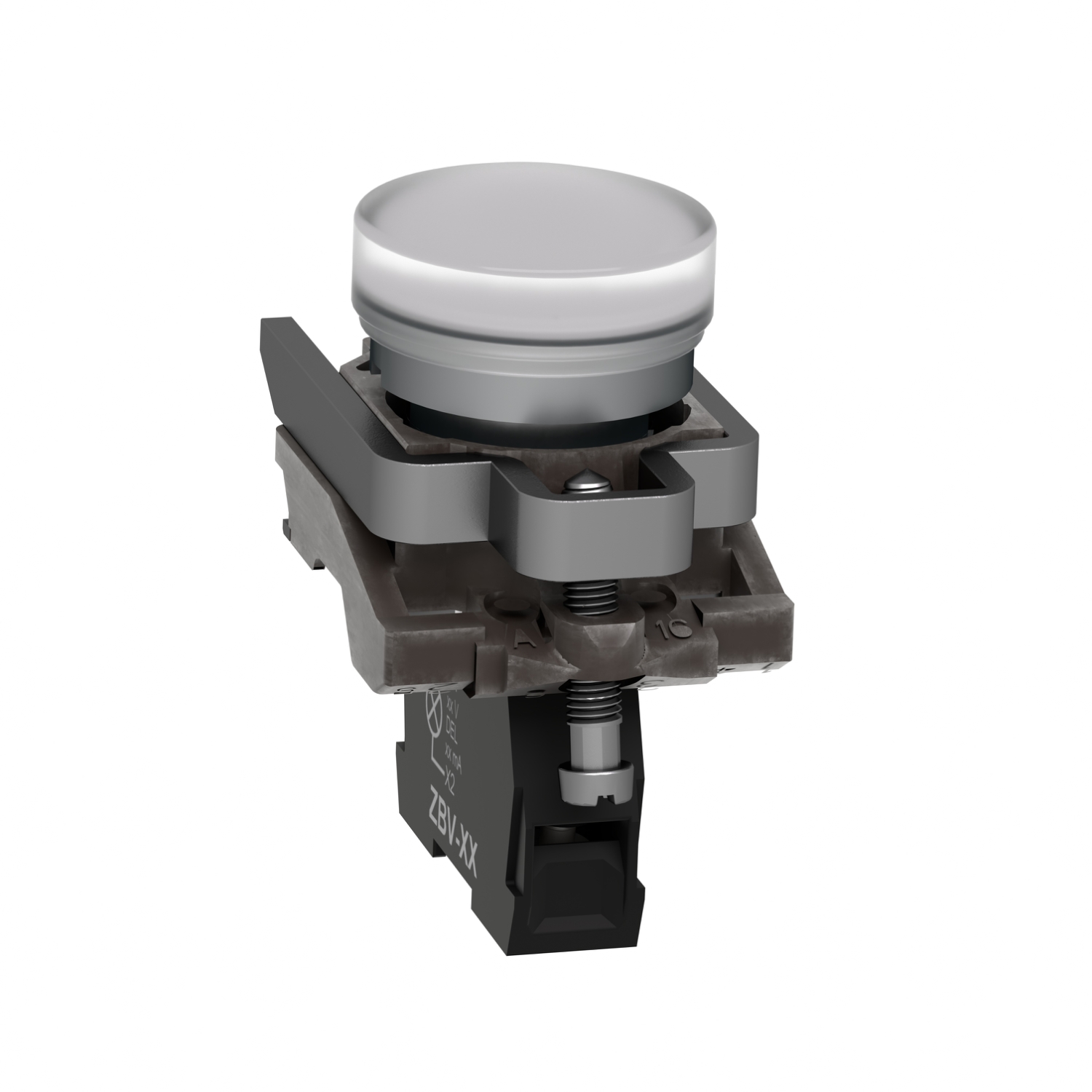 xb4bvb1 Schneider Electric, Harmony XB4, Panel Mount White LED Pilot Light, 22 mm Cutout, IP66, IP67, IP69K, Round, 24V ac/dc