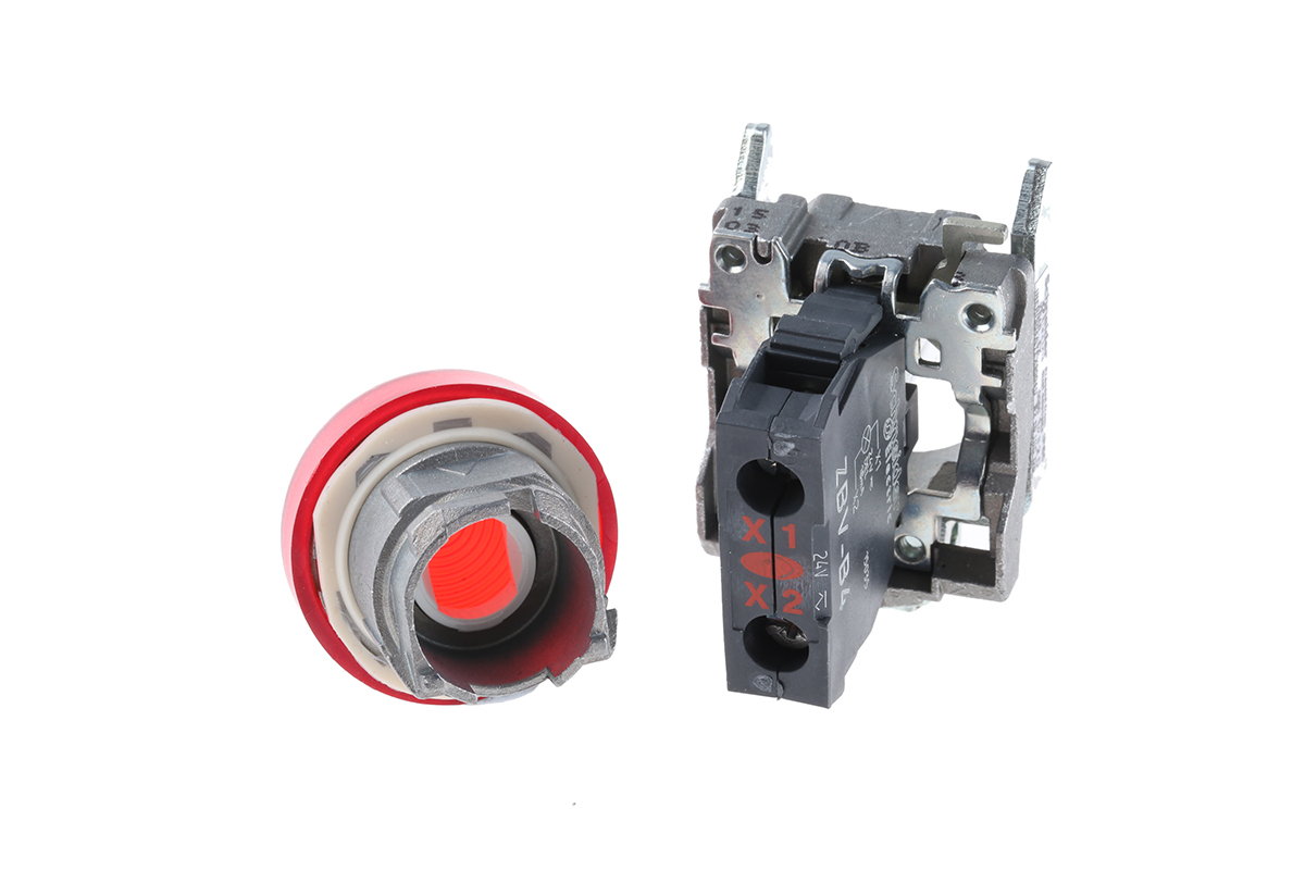 xb4bvb4ex Schneider Electric, Harmony, Panel Mount Red LED Pilot Light, 22 mm Cutout, IP65, Round