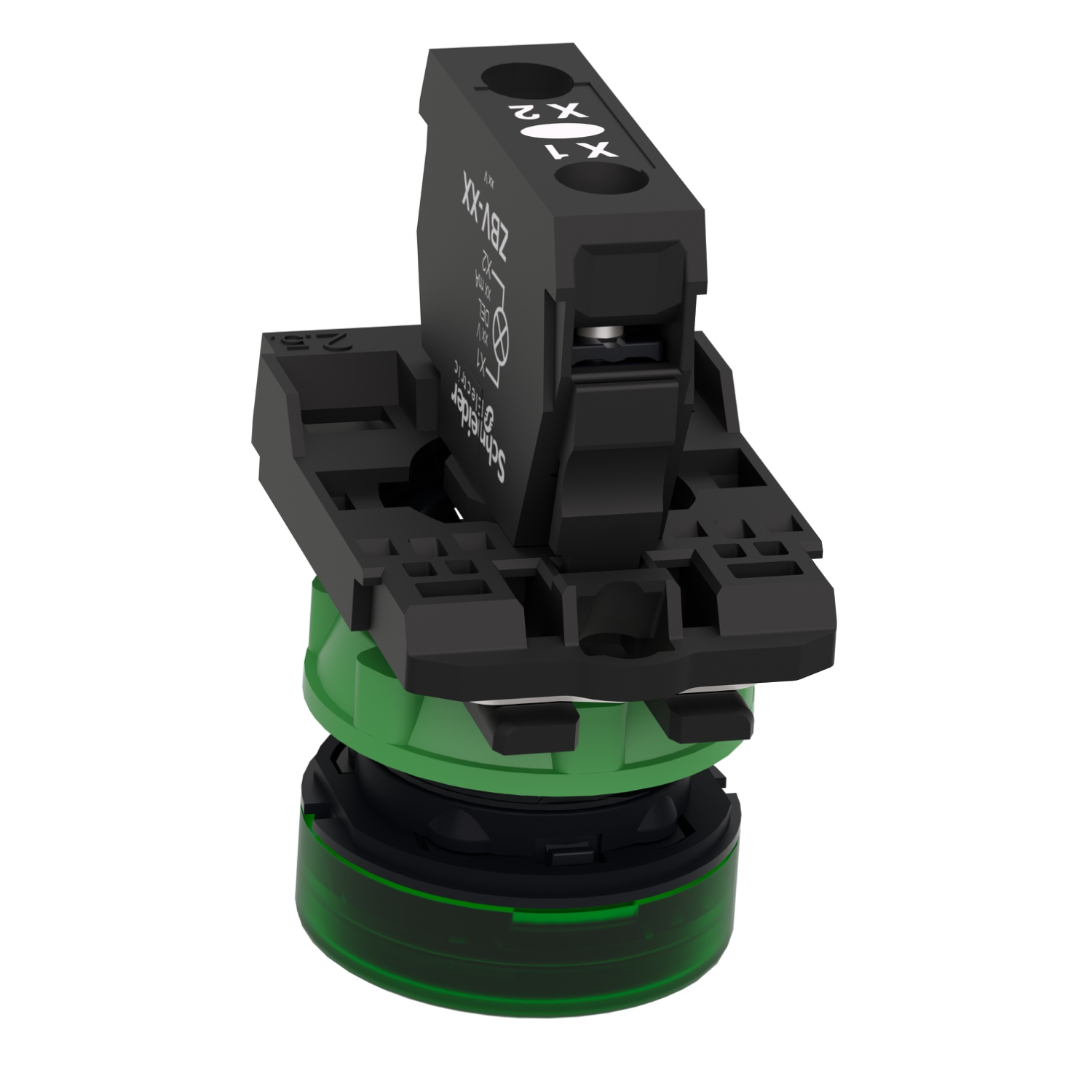 xb5av63 Schneider Electric, Harmony, Panel Mount Green LED Pilot Light, 22 mm Cutout, IP67, IP66, Round, 250V