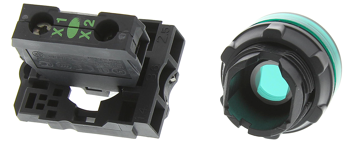 xb5avb3 Schneider Electric, Harmony, Panel Mount Green LED Pilot Light, 22 mm Cutout, IP67, IP69K, IP66, Round