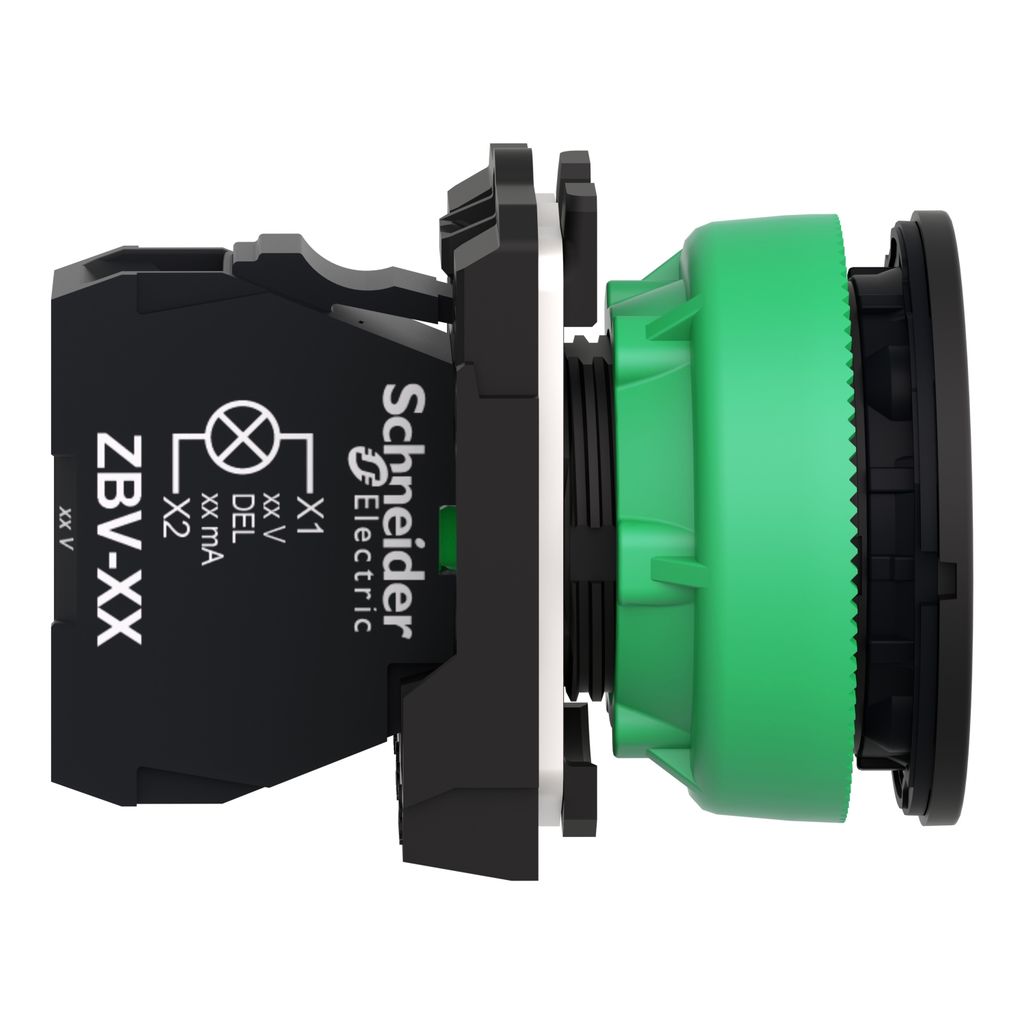 xb5fvm3 Schneider Electric, XB5, Flush Green LED Pilot Light, 30 mm Cutout, IP66, IP69, IP67, Round, 264V ac