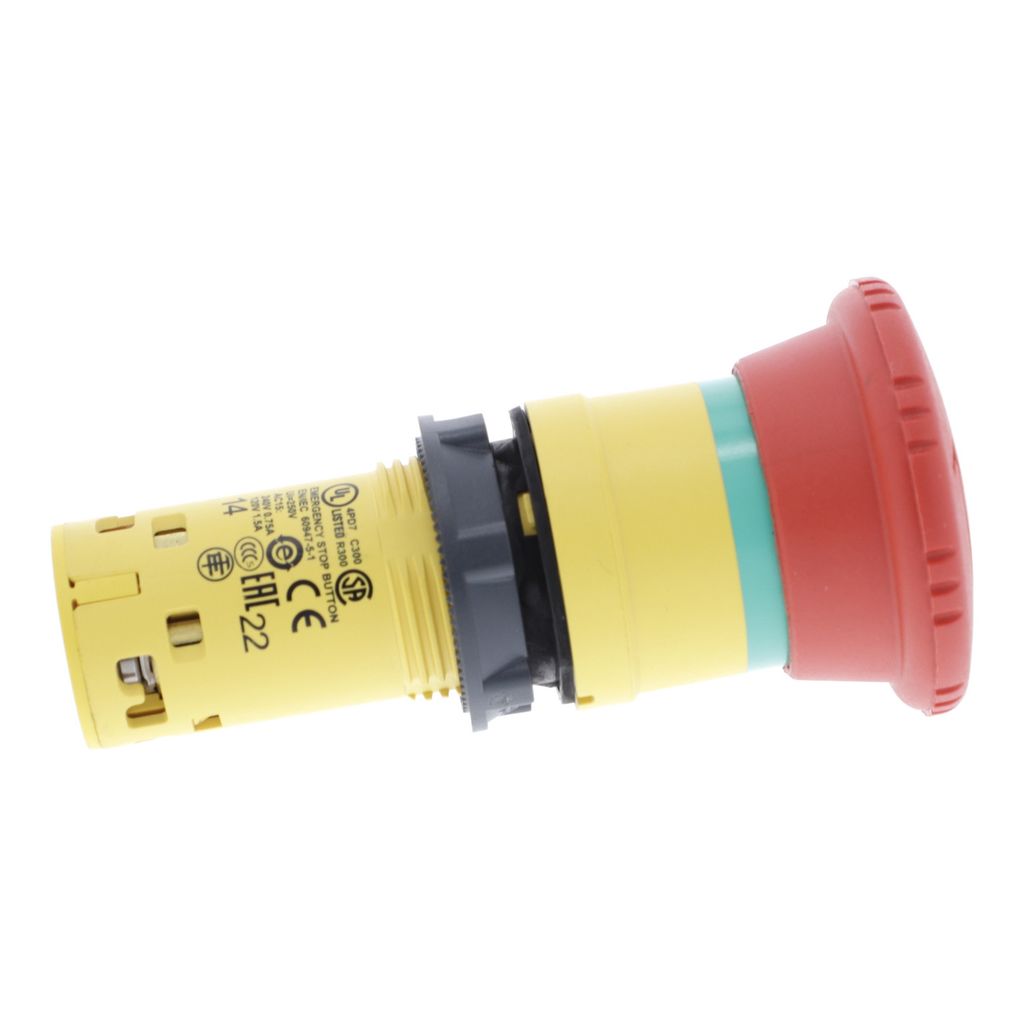 xb7ns8445 Schneider Electric Harmony Series Turn to Release Emergency Stop Push Button, Panel Mount, 22 mm Cutout, 1 NO/1 NC,