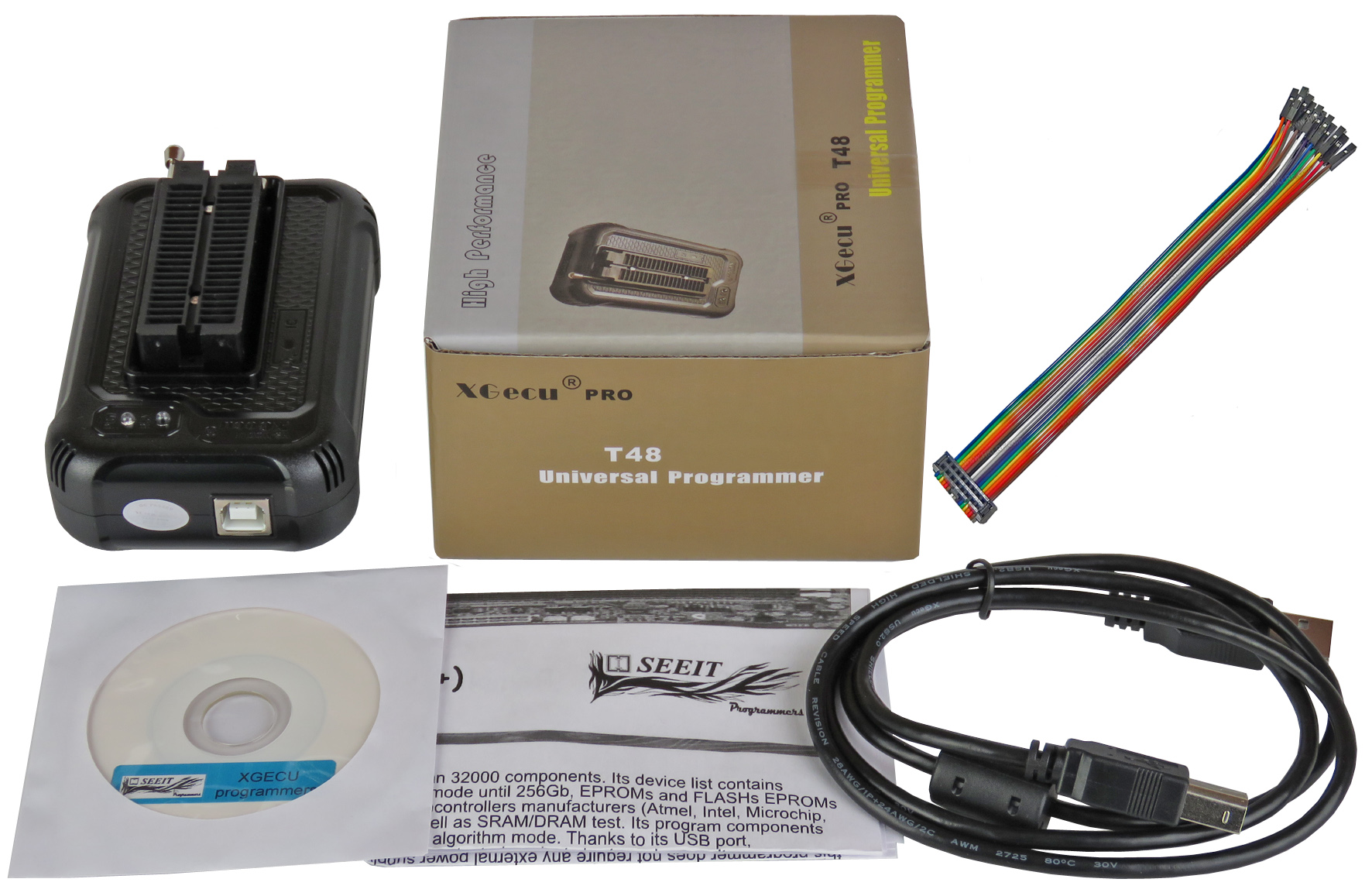 xgecu-t48 Seeit MINIPRO-TL866A EPROM Programmer, Universal Programmer for EPROM, EEPROM, SPI FLASH, ZIF40 Socket and ICSP Cable,