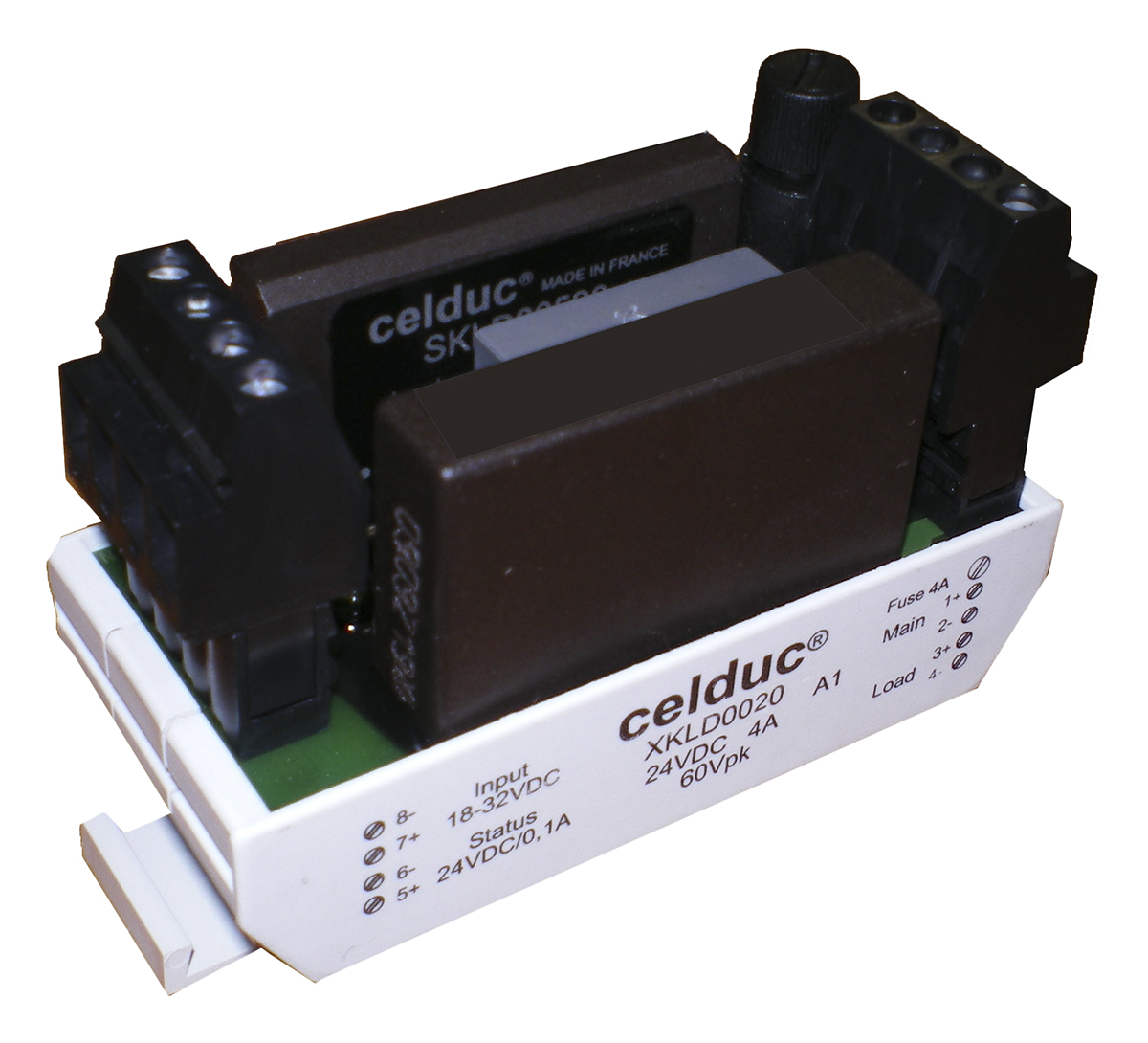 Celduc XK Series Solid State Relay, 10 A Load, DIN Rail Mount, 36 V dc Load, 30V dc Control