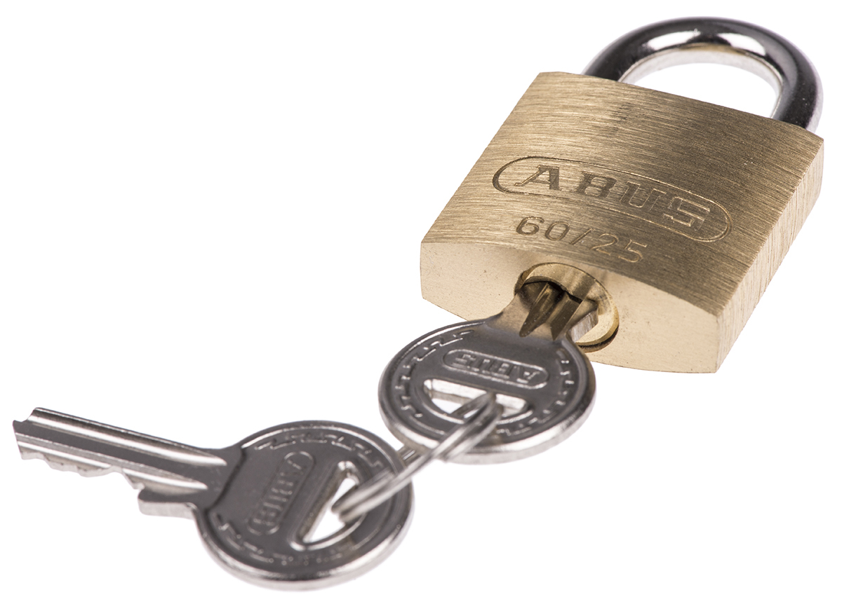 xr0060-25 ABUS Key Steel, Brass Padlock Weatherproof, 4 mm Shackle, 25 mm Body
