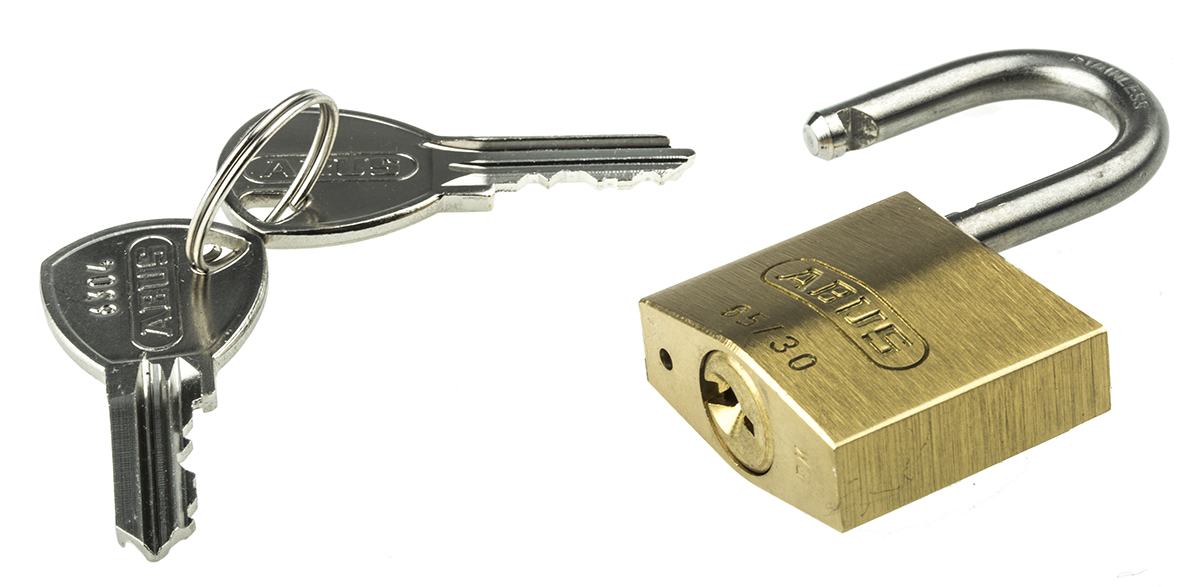 xr0065ib30ka7 ABUS Keyed Stainless Steel, Brass Weatherproof Padlock Weatherproof Keyed Alike, 5 mm Shackle, 30 mm Body