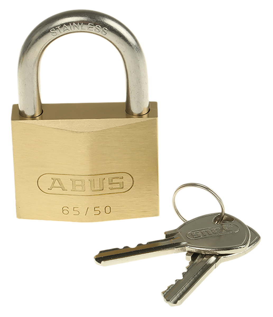 ABUS Keyed Stainless Steel, Brass Weatherproof Padlock Weatherproof Keyed Alike, 8 mm Shackle, 4 mm Body