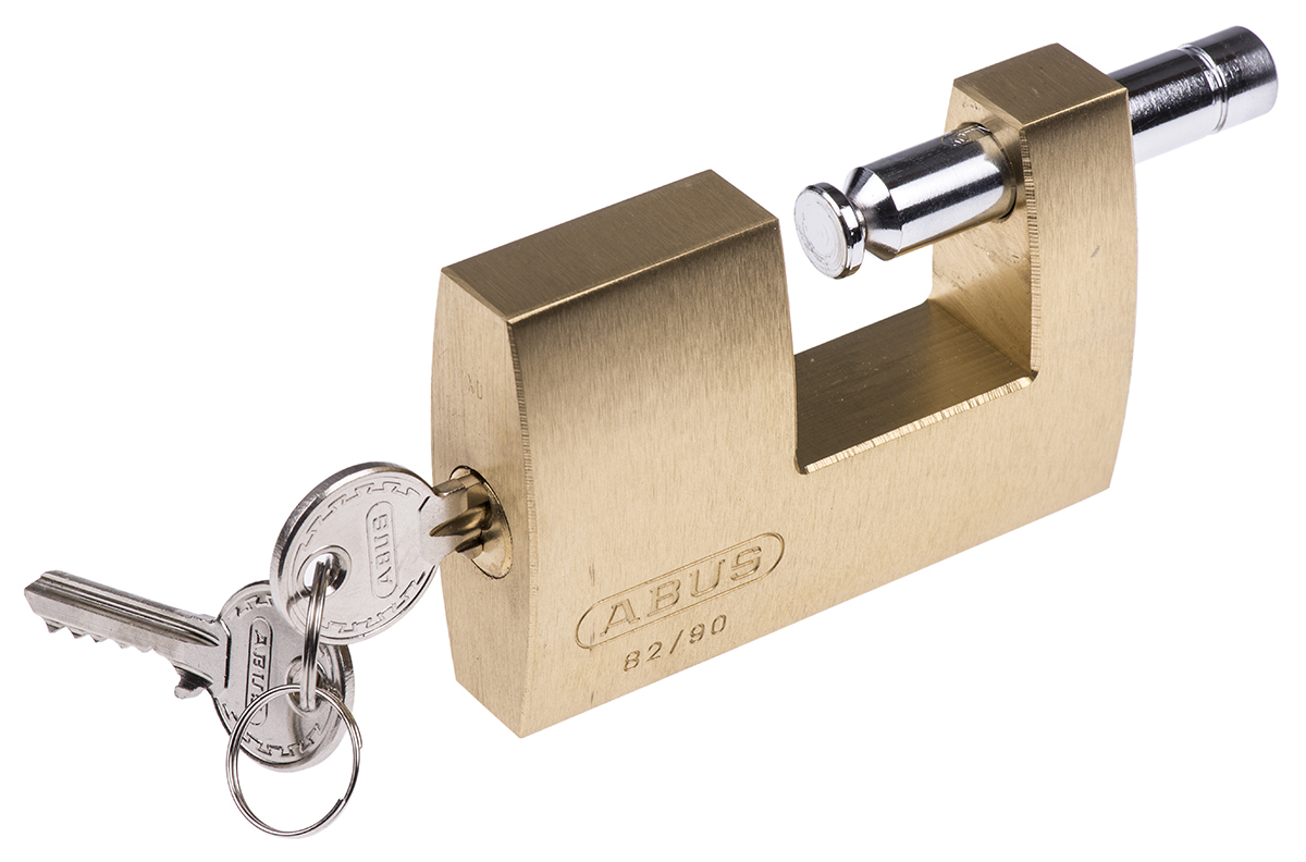 xr0082-90 ABUS Key Steel, Brass Padlock Weatherproof, 12 mm Shackle, 90 mm Body
