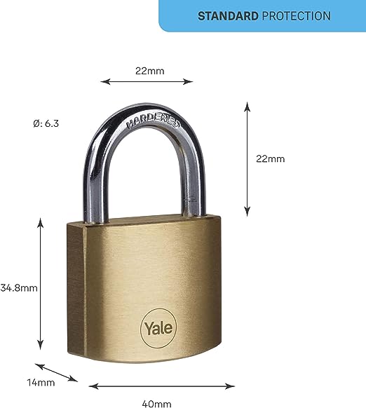y110b401231hsp Yale1 Padlock Brass Padlock, 40 mm Body