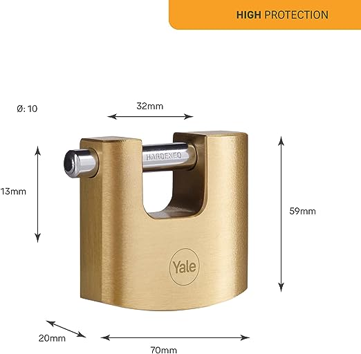 y114b701131 Yale1 Padlock Brass Padlock, 10 mm Shackle, 70 mm Body