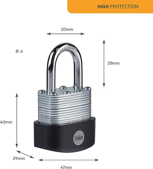 y125b401221 Yale1 Padlock Brass, Steel Steel Padlock, 6 mm Shackle, 47 mm Body