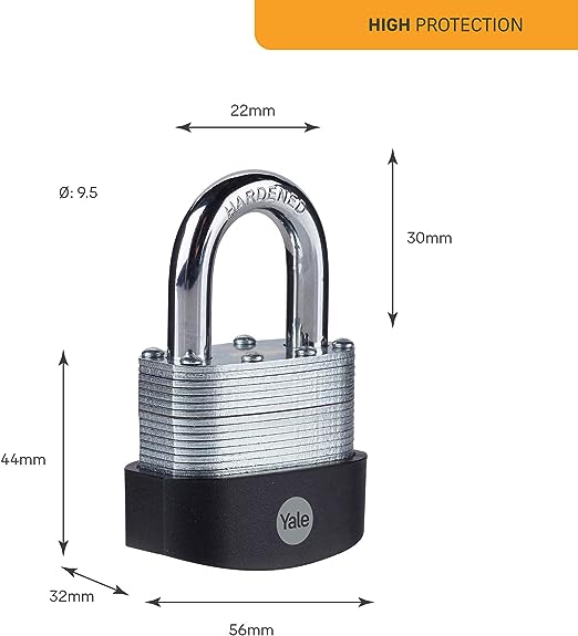 y125b501291 Yale1 Padlock Steel, Brass Steel Padlock, 9.5 mm Shackle, 56 mm Body