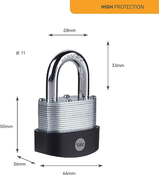 y125b601331 Yale1 Padlock Brass, Steel Steel Padlock, 11 mm Shackle, 66 mm Body
