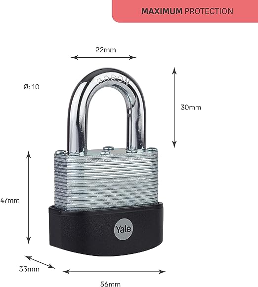 y127b551291 Yale1 Padlock Padlock Weatherproof, 9 mm Shackle, 56 mm Body
