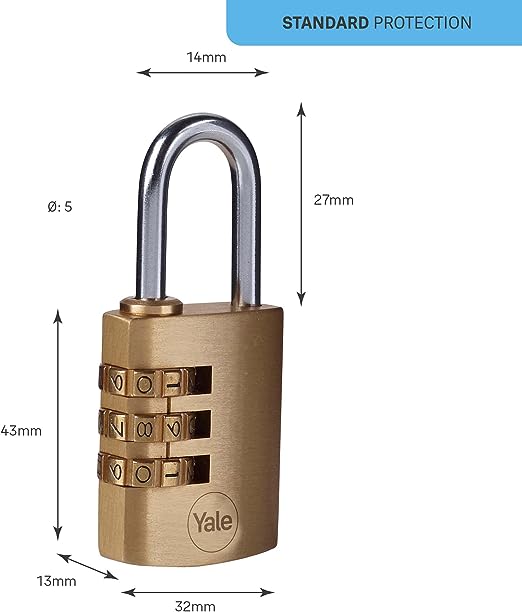 y150b301251 Yale1 Combination Padlock Brass Combination Padlock, 5 mm Shackle, 32 mm Body
