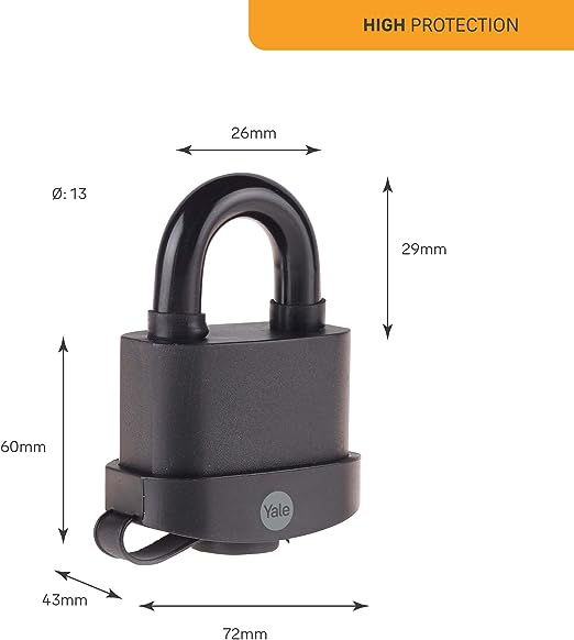 y220b711301 Yale1 Padlock Padlock Weatherproof, 13 mm Shackle, 72 mm Body